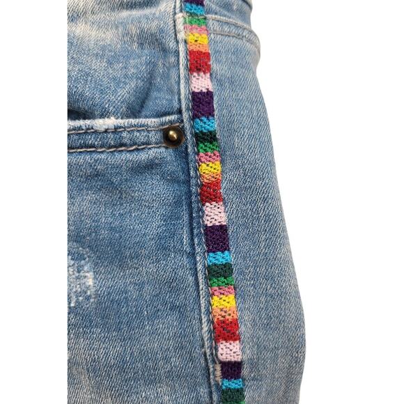 Driftwood Jackie Women's W28 L28 Distressed Skinny Jeans Embroidered Side Stripe - Picture 3 of 7